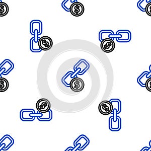 Line Chain link and coin icon isolated seamless pattern on white background. Link single. Hyperlink chain symbol