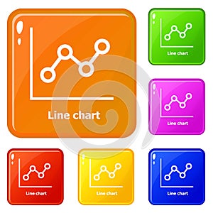 Line chart icons set vector color