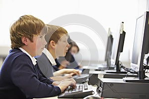 Line Of Children In School Computer Class