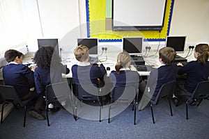 Line Of Children In School Computer Class