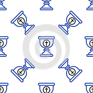 Line Christian chalice icon isolated seamless pattern on white background. Christianity icon. Happy Easter. Colorful outline conce