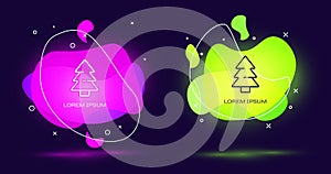 Line Christmas tree icon isolated on black background. Merry Christmas and Happy New Year. Abstract banner with liquid
