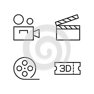 Line cinema icons set on white background