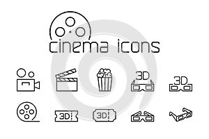 Line cinema icons set on white background