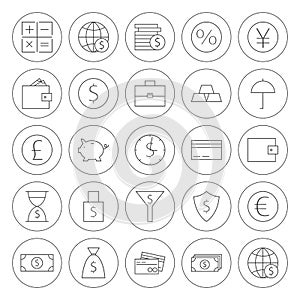 Line Circle Money Finance Banking Icons Set