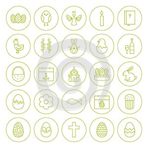 Line Circle Orthodox Easter Icons Set