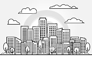 Line city and skyscraper on white background, Modern architecture buildings vector