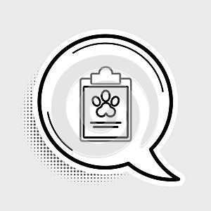 Line Clipboard with medical clinical record pet icon isolated on grey background. Health insurance form. Medical check