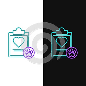 Line Clipboard with medical clinical record pet icon isolated on white and black background. Health insurance form