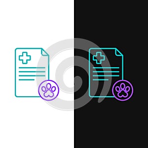 Line Clipboard with medical clinical record pet icon isolated on white and black background. Health insurance form