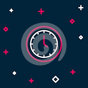 Line Clock icon isolated on blue background. Time symbol. Colorful outline concept. Vector