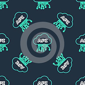 Line Cloud api interface icon isolated seamless pattern on black background. Application programming interface API