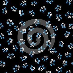 Line Coffee beans icon isolated seamless pattern on black background. Vector