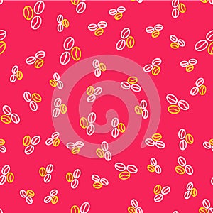 Line Coffee beans icon isolated seamless pattern on red background. Vector