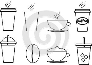 Line coffee cups icons