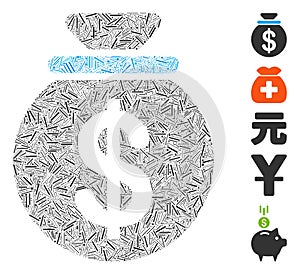 Line Collage Dollar Money Bag Icon