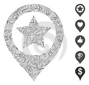 Line Collage Star Map Marker Icon