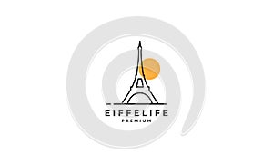 Line colorful eiffel with sunset logo vector symbol icon design graphic illustration