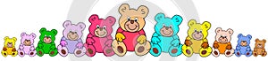 Line of colorful teddies