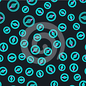 Line Compass icon isolated seamless pattern on black background. Windrose navigation symbol. Wind rose sign. Vector