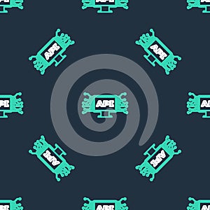 Line Computer api interface icon isolated seamless pattern on black background. Application programming interface API