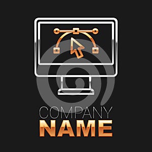 Line Computer display with vector design program icon isolated on isolated on black background. Photo editor software