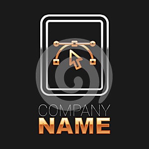 Line Computer display with vector design program icon isolated on isolated on black background. Photo editor software