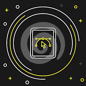 Line Computer display with vector design program icon isolated on isolated on black background. Photo editor software