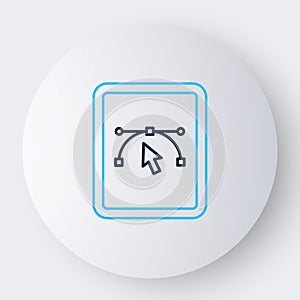 Line Computer display with vector design program icon isolated on isolated on white background. Photo editor software