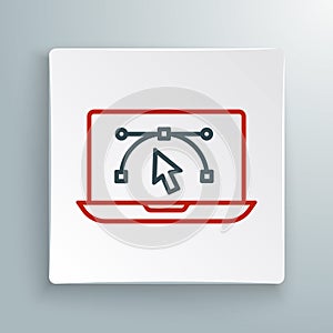 Line Computer display with vector design program icon isolated on isolated on white background. Photo editor software
