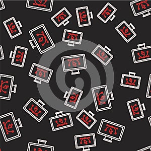 Line Computer display with vector design program icon isolated on isolated seamless pattern on black background. Photo