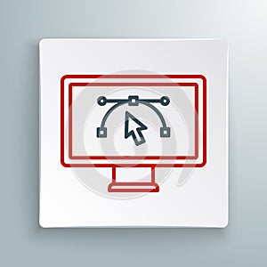 Line Computer display with vector design program icon isolated on isolated on white background. Photo editor software
