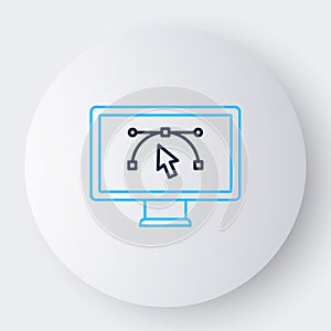 Line Computer display with vector design program icon isolated on isolated on white background. Photo editor software