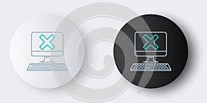 Line Computer with keyboard and x mark icon isolated on grey background. Error window, exit button, cancel, 404 error