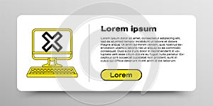 Line Computer with keyboard and x mark icon isolated on white background. Error window, exit button, cancel, 404 error