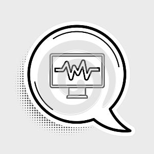 Line Computer monitor with cardiogram icon isolated on grey background. Monitoring icon. ECG monitor with heart beat