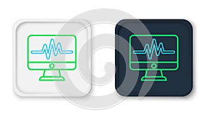 Line Computer monitor with cardiogram icon isolated on white background. Monitoring icon. ECG monitor with heart beat