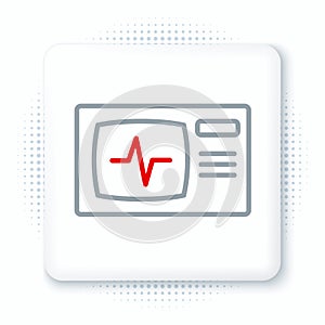 Line Computer monitor with cardiogram icon isolated on white background. Monitoring icon. ECG monitor with heart beat