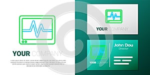 Line Computer monitor with cardiogram icon isolated on white background. Monitoring icon. ECG monitor with heart beat