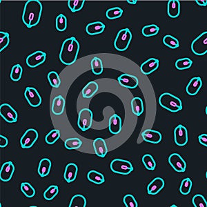 Line Computer mouse gaming icon isolated seamless pattern on black background. Optical with wheel symbol. Vector