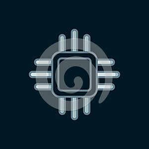 Line Computer processor with microcircuits CPU icon isolated on black background. Chip or cpu with circuit board. Micro