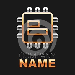 Line Computer processor with microcircuits CPU icon isolated on black background. Chip or cpu with circuit board. Micro