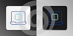Line Computer processor with microcircuits CPU icon isolated on grey background. Chip or cpu with circuit board. Micro