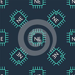 Line Computer processor with microcircuits CPU icon isolated seamless pattern on black background. Chip or cpu with