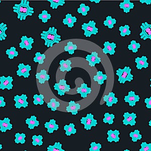 Line Computer processor with microcircuits CPU icon isolated seamless pattern on black background. Chip or cpu with