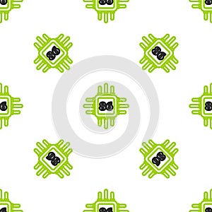 Line Computer processor with microcircuits CPU icon isolated seamless pattern on white background. Chip or cpu with