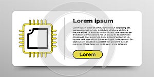 Line Computer processor with microcircuits CPU icon isolated on white background. Chip or cpu with circuit board. Micro