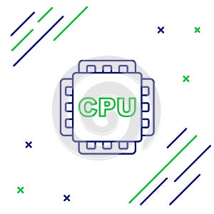 Line Computer processor with microcircuits CPU icon isolated on white background. Chip or cpu with circuit board. Micro