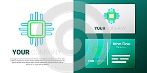 Line Computer processor with microcircuits CPU icon isolated on white background. Chip or cpu with circuit board. Micro