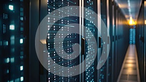 A line of computer servers stacked neatly in a data center, ready to process